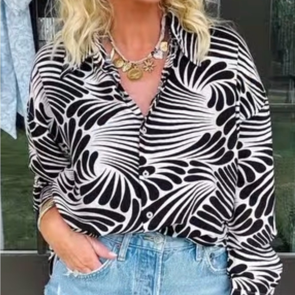 English Factory Black and White Abstract Button Down Shirt